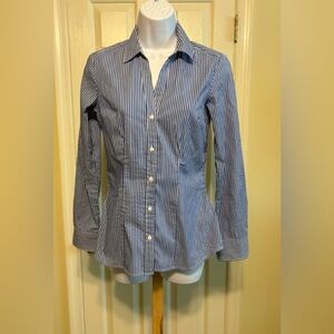 H&M Navy and White Striped V-Neck Button-Down Shirt, Size: 4